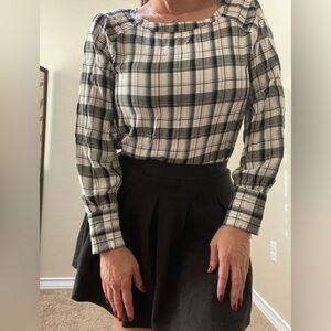 LOFT small Black & White Plaid Checked Blouse
